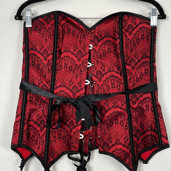 Adore Me Scarlet lace women corset hook lace up closure with garters size XL - Picture 3 of 7
